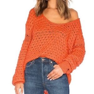 NEW Free People Crashing Waves sweater oversized chunky size S red orange